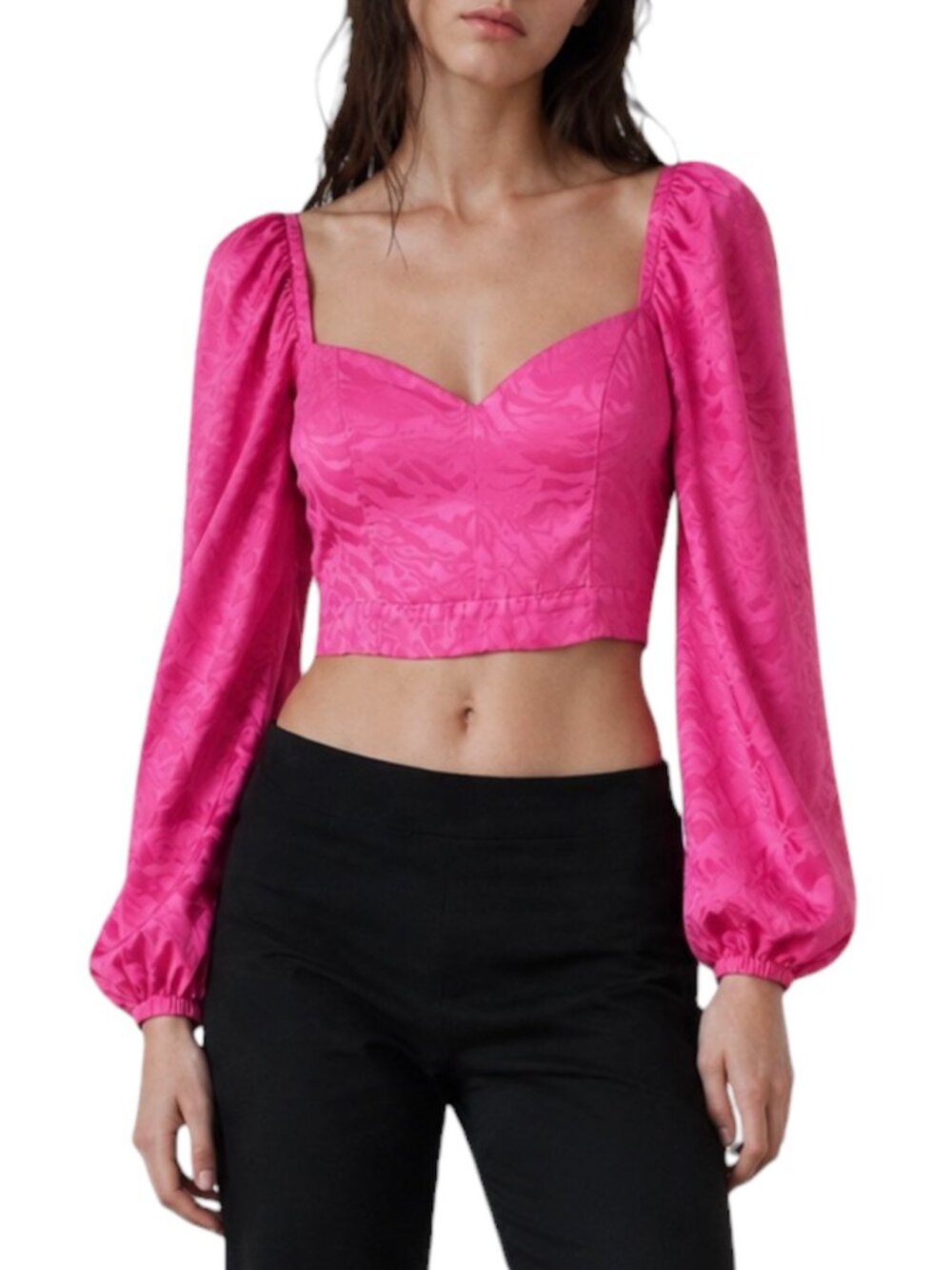 ROTATE Birger Christensen Irina Top Hot Pink Satin Zebra Crop Blouse US 8